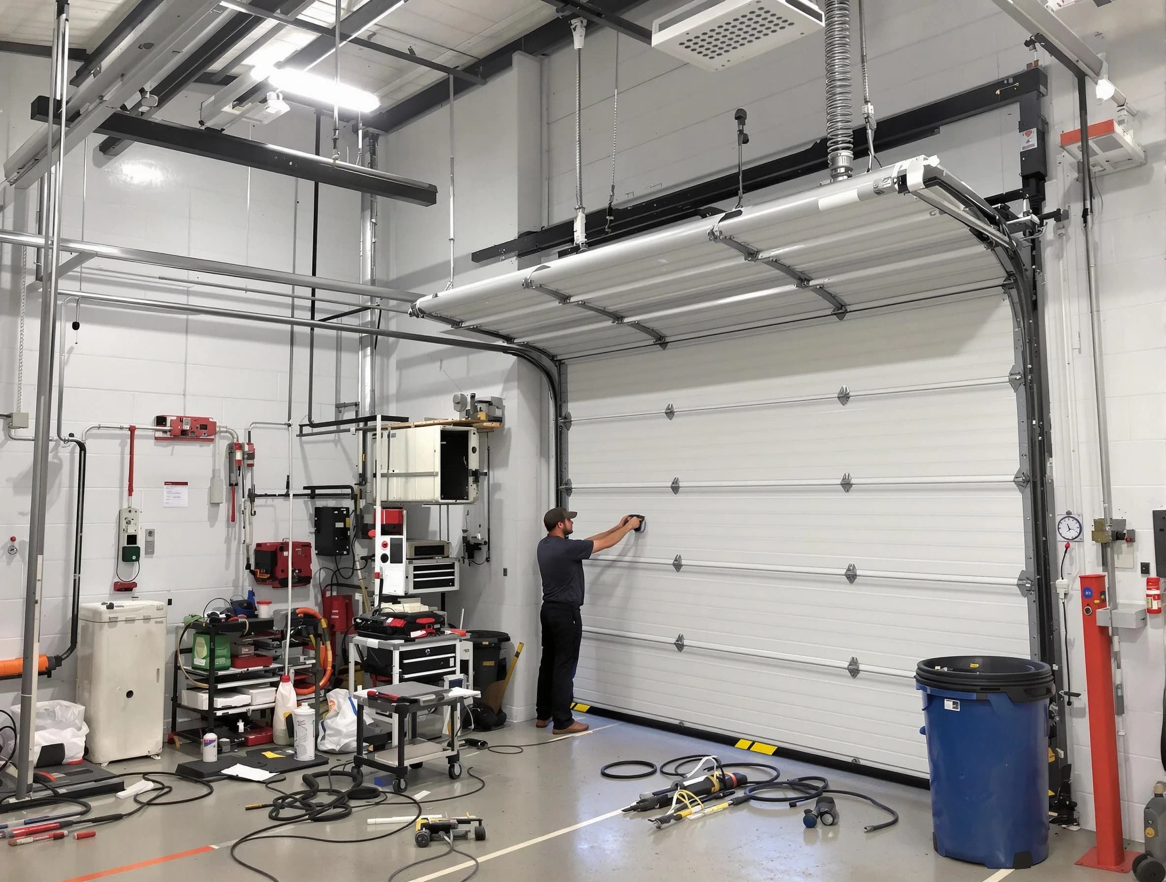 Pittsburgh Garage Door Repair certified technician performing commercial door repair at a Pittsburgh business facility