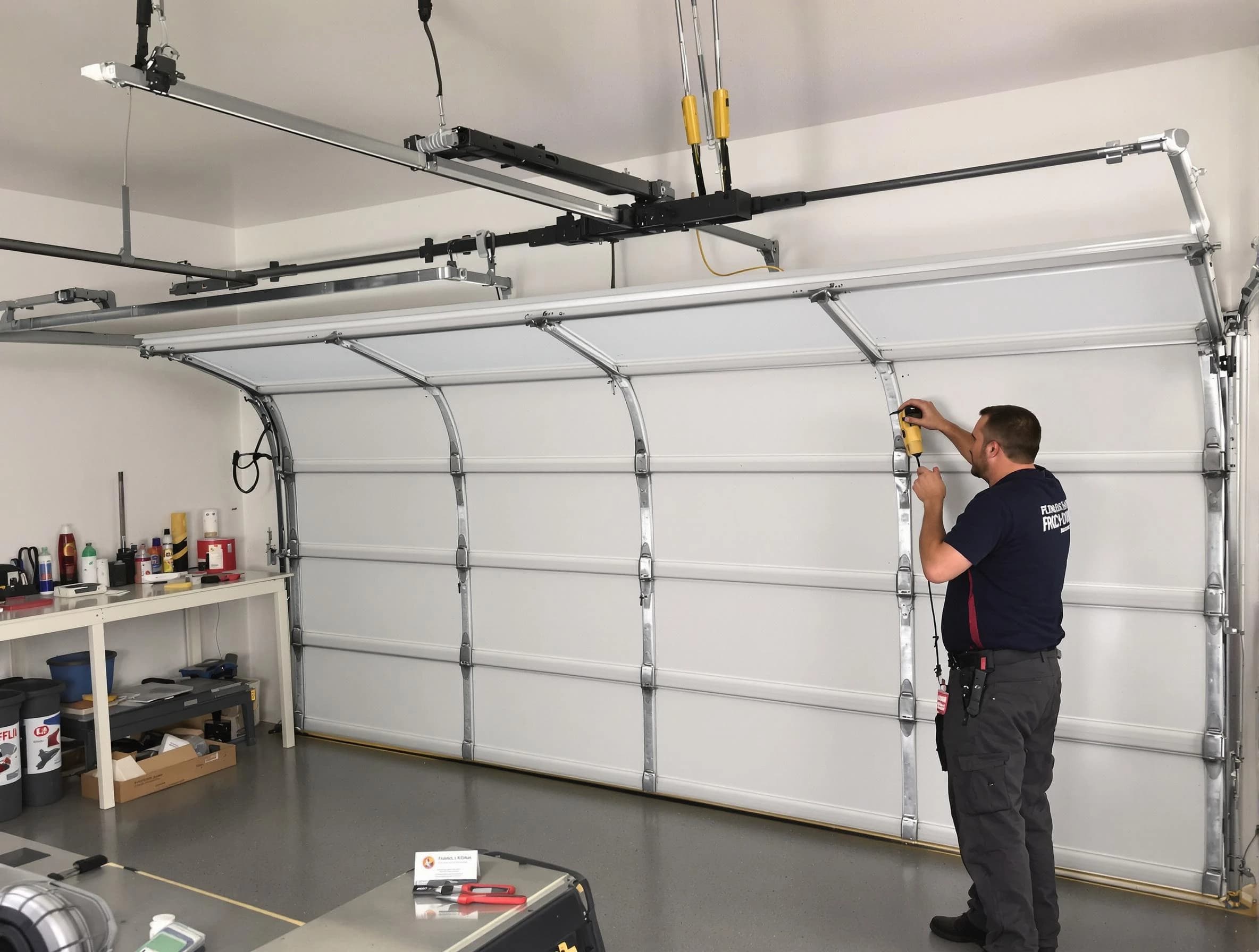 Pittsburgh Garage Door Repair certified technician performing overhead door system repair in Pittsburgh
