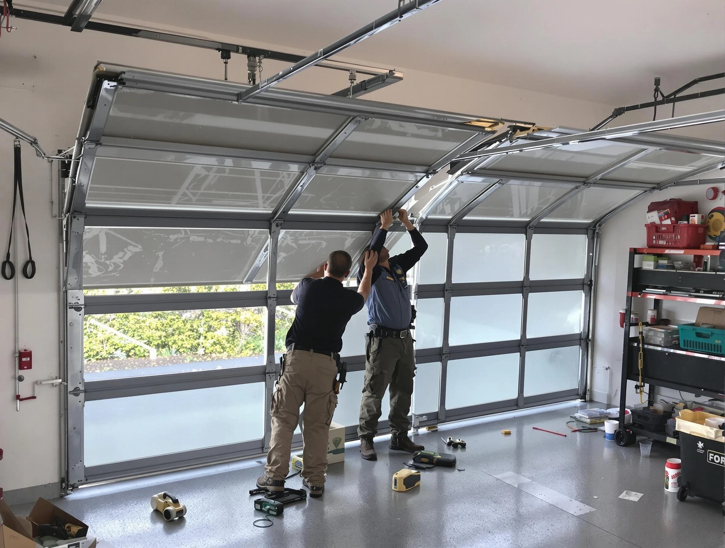 Pittsburgh Garage Door Repair expert performing precise panel replacement on Pittsburgh garage door
