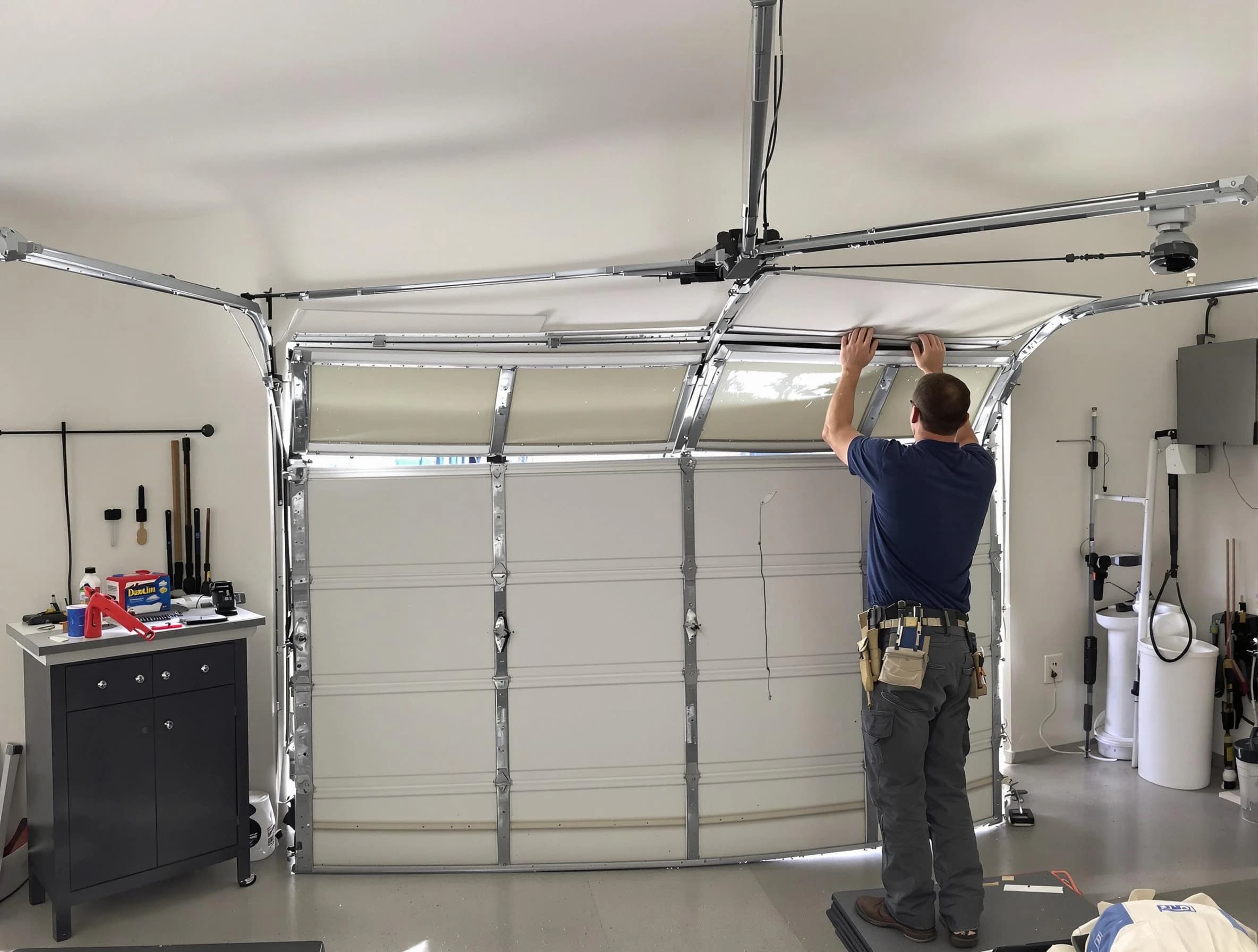 Pittsburgh Garage Door Repair specialist performing precise section replacement on Pittsburgh garage door
