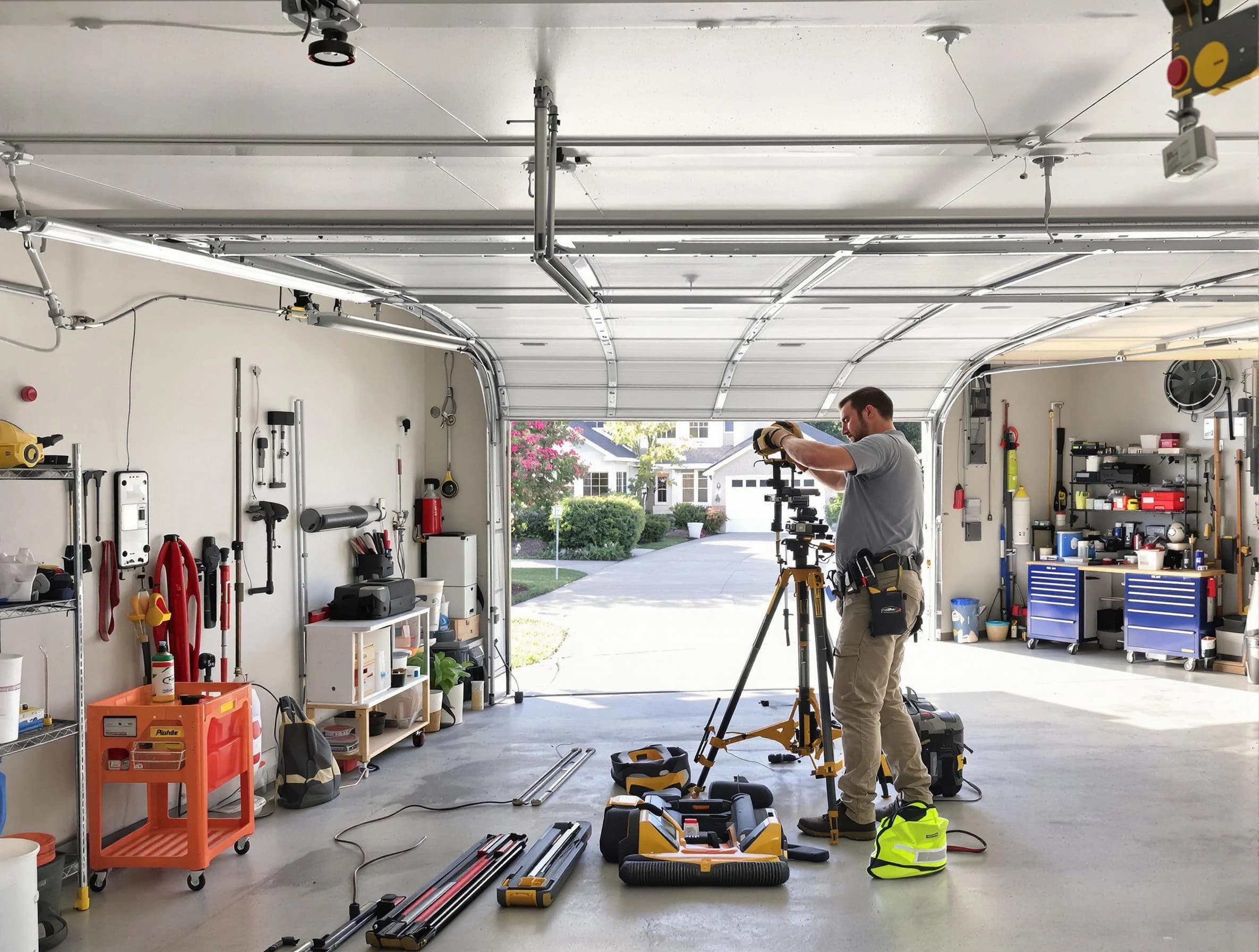 Pittsburgh Garage Door Repair specialist performing laser-guided track alignment in Pittsburgh