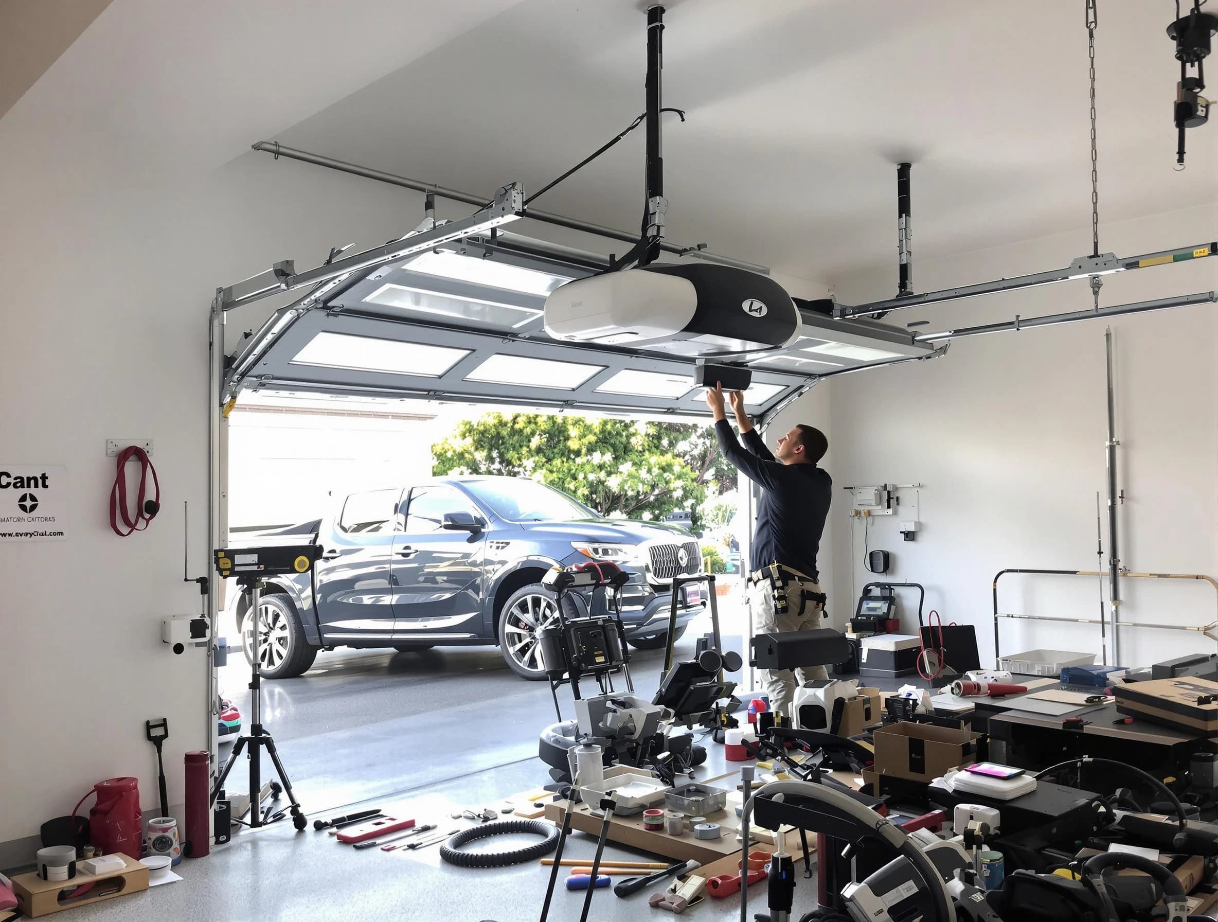 Pittsburgh Garage Door Repair specialist installing smart garage door opener system in Pittsburgh home